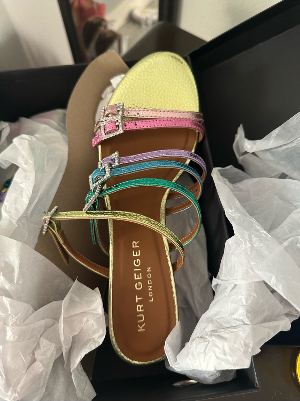 Kurt Geiger Yellow Footbed Multicolor Metallic Strappy Sandal